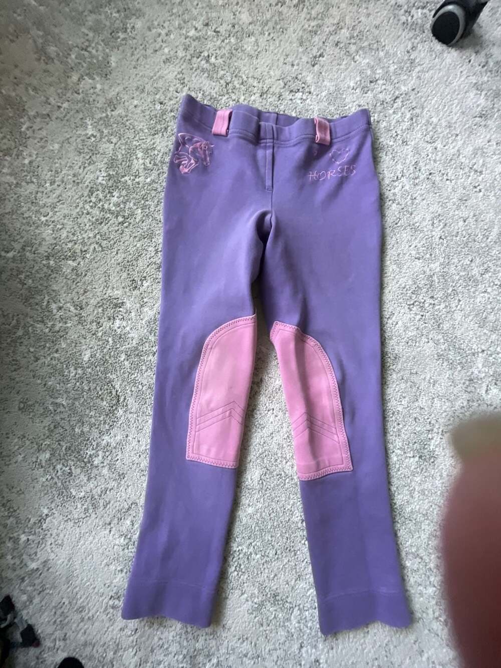 TuffRider Children's Pull-On Breeches, Purple with Pink Knee Patches